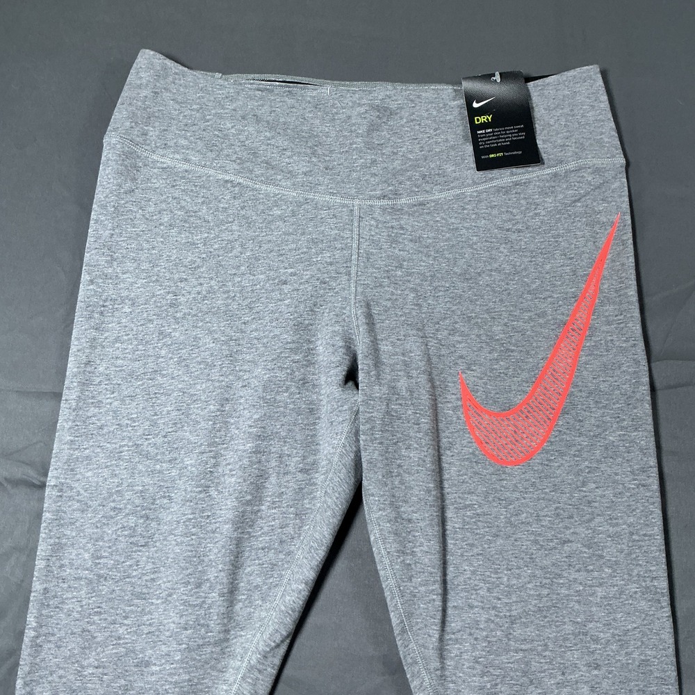 Nike Dri-FIT Gray Orange Swoosh Cropped Leggings Womens XL New With Tags - Picture 9 of 11